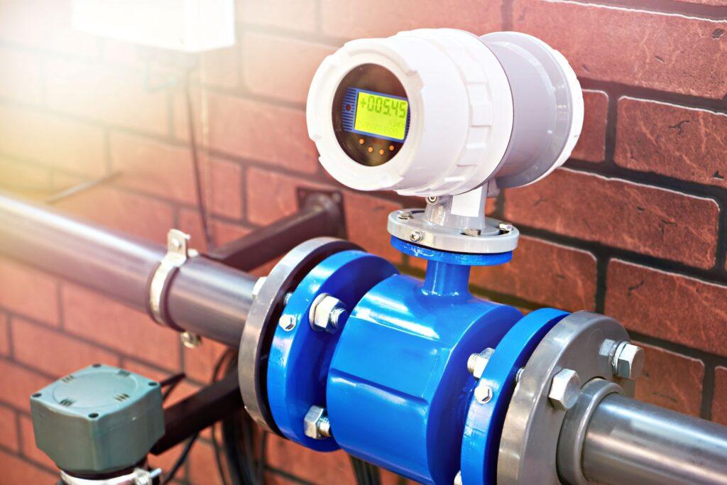 Close-up of a digital gauge mounted on a blue pipeline, illustrating the importance of using vacuum pressure gauges for accurate pressure monitoring in industrial systems.